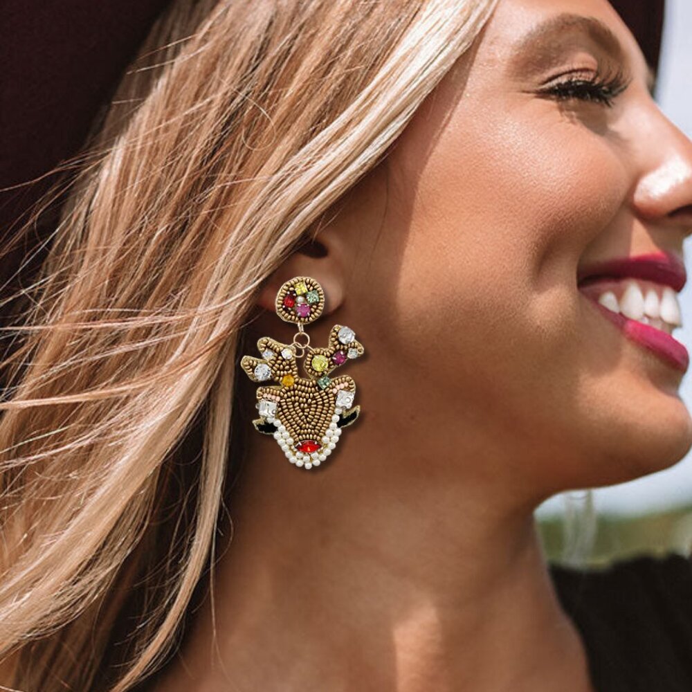 Austrian Crystal Rudolph The Reindeer Beaded Christmas Party Earrings